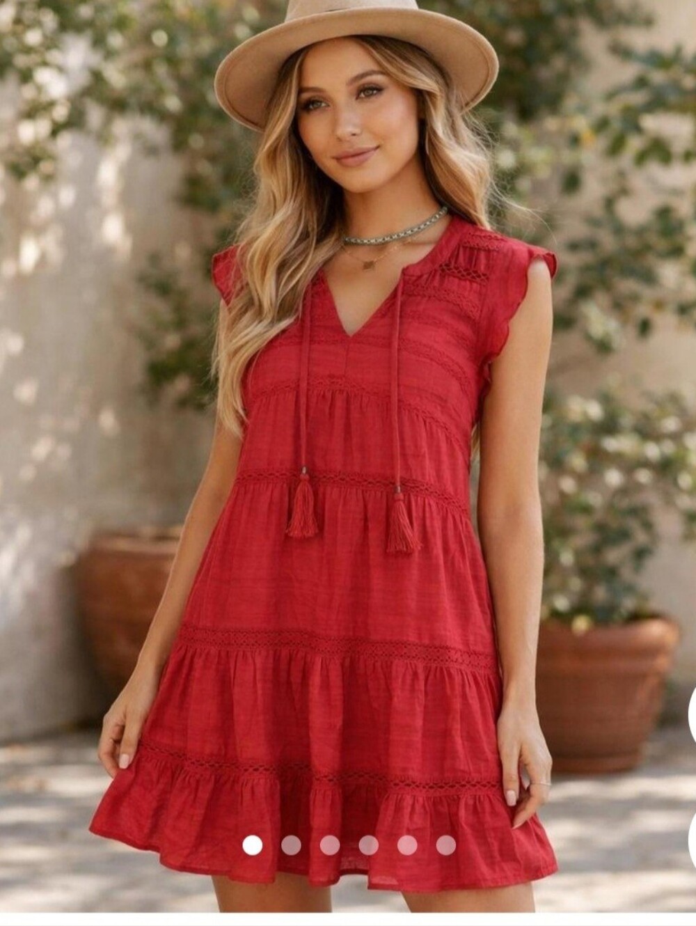 Red Tiered V-Neck Women’s Sundress by Knox Rose